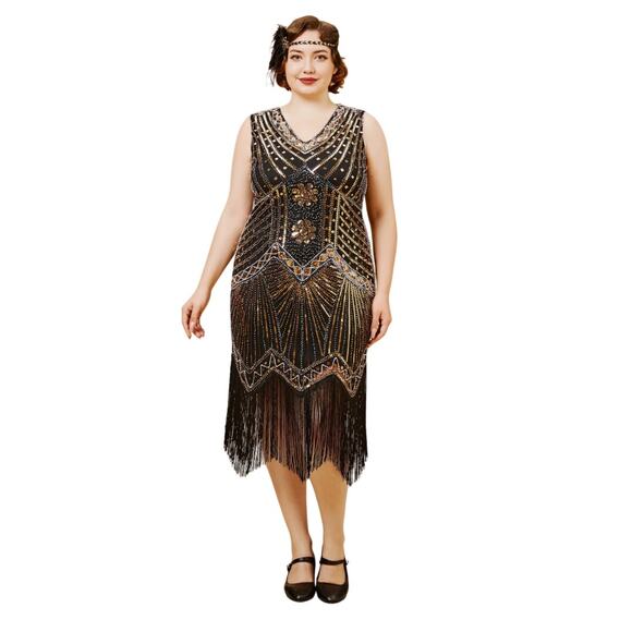 Beaded Flapper Dress NWT + Gloves & Fishnets 4XL - Picture 1 of 8